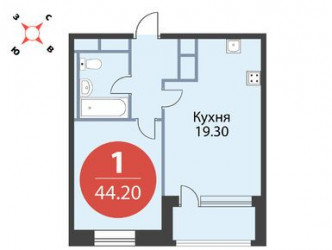 Однокомнатная квартира 44.2 м²