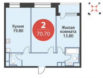 Двухкомнатная квартира 70.7 м²